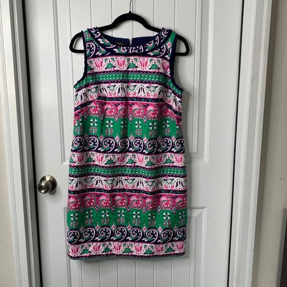 Talbots Sleeveless Sheath Dress Paisley Print Fringe Trim Career 8P - Picture 1 of 7